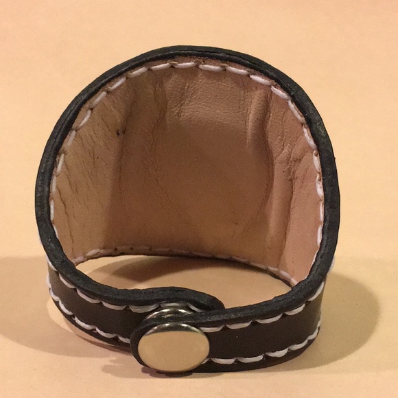 Hand Tooled Leather Bracelet w/ Black Onyx & Druzy Inlay Boho Chic Festival - Picture 4 of 13